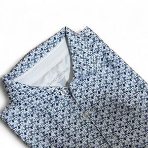 Hickey Freeman Blue White Martini Print Golf Polo Shirt Cocktail Pattern Medium